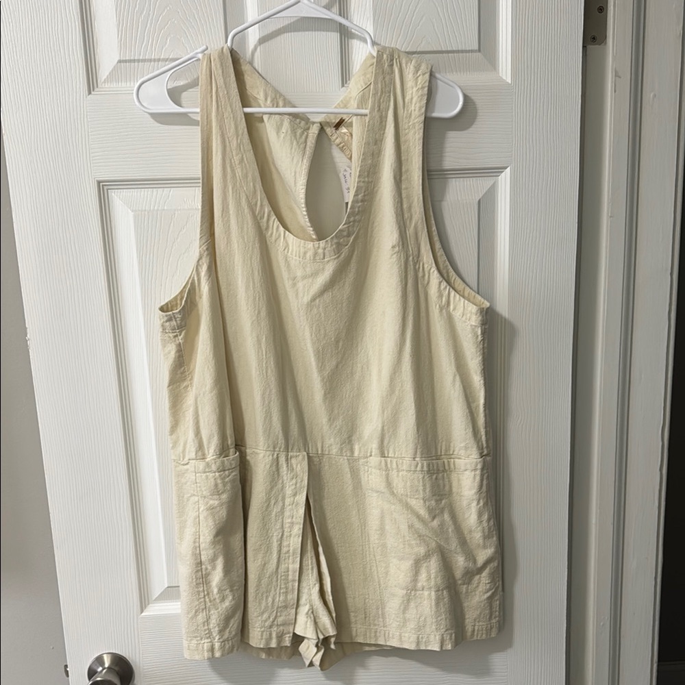 Free People Cream Sleeveless Jumpsuit Minimalist Design